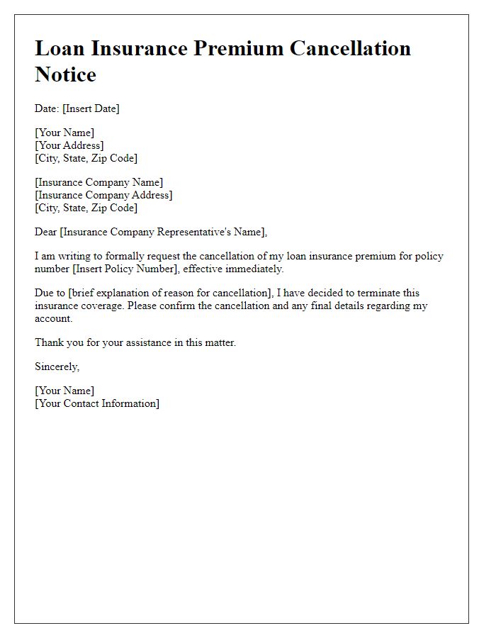 Letter template of loan insurance premium cancellation notice