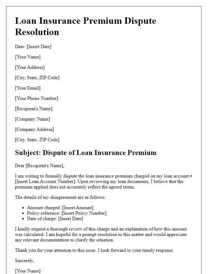 Letter template of loan insurance premium dispute resolution