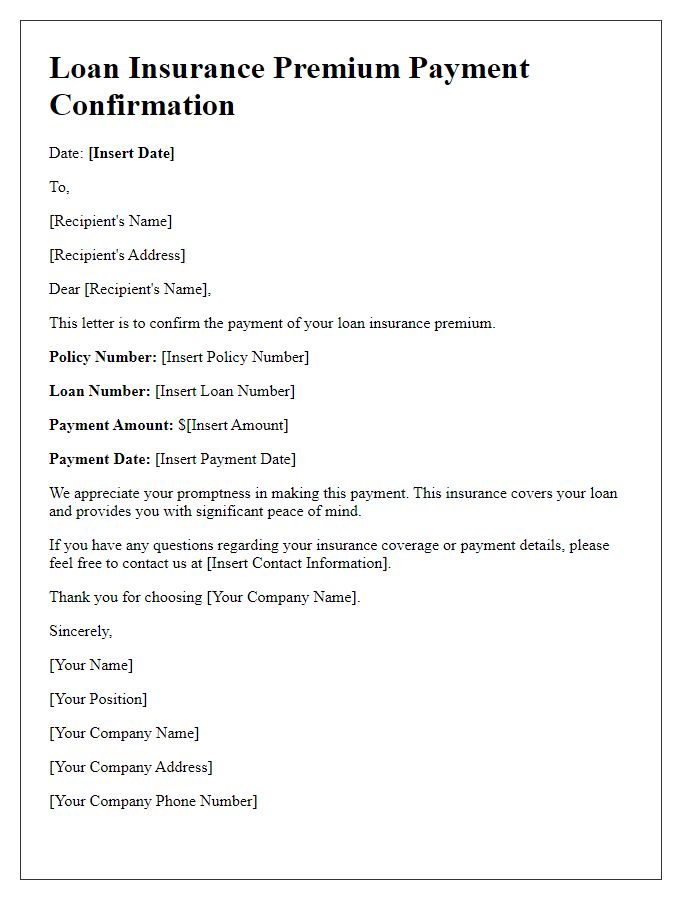 Letter template of loan insurance premium payment confirmation