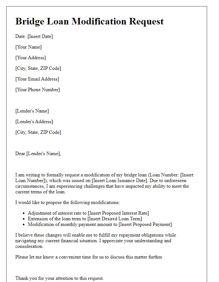 Letter template of bridge loan modification request