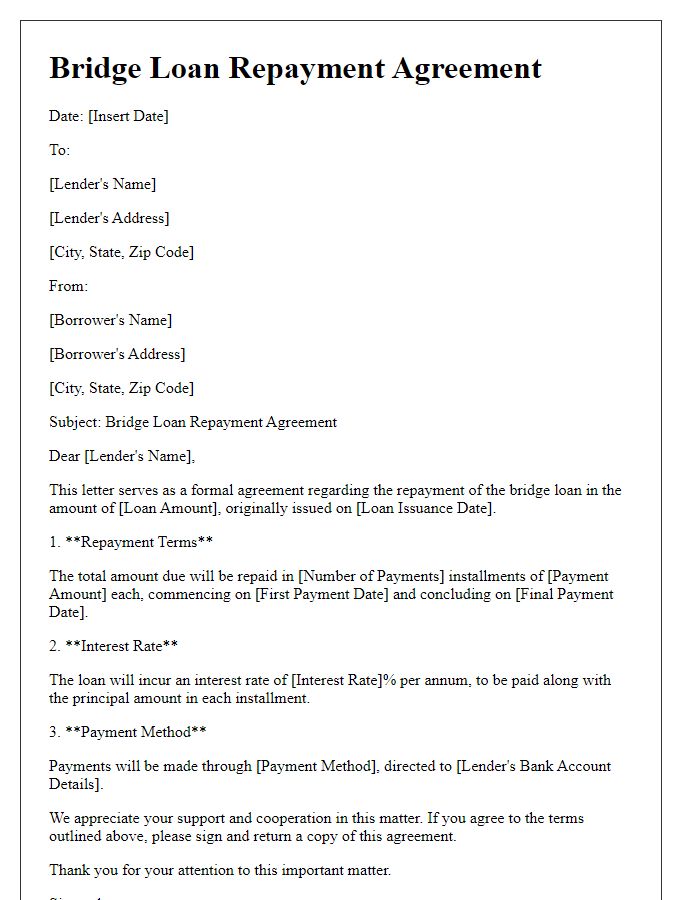 Letter template of bridge loan repayment agreement