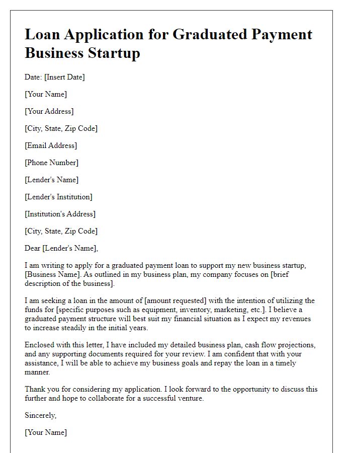 Letter template of graduated payment loan application for business startup.