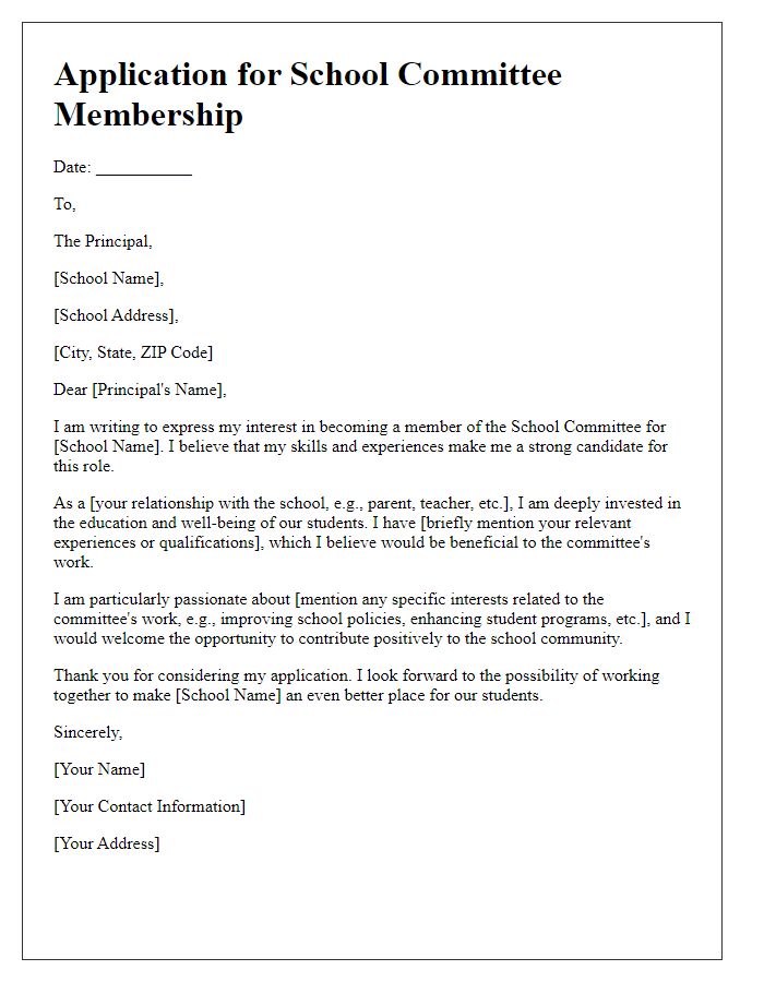 Letter template of application for school committee membership