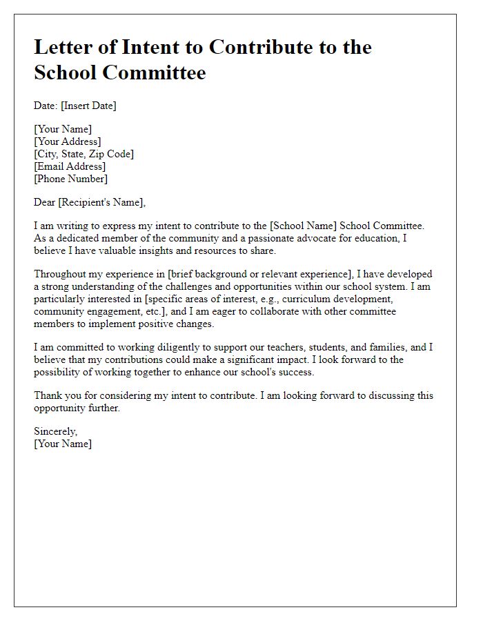 Letter template of intent to contribute to the school committee