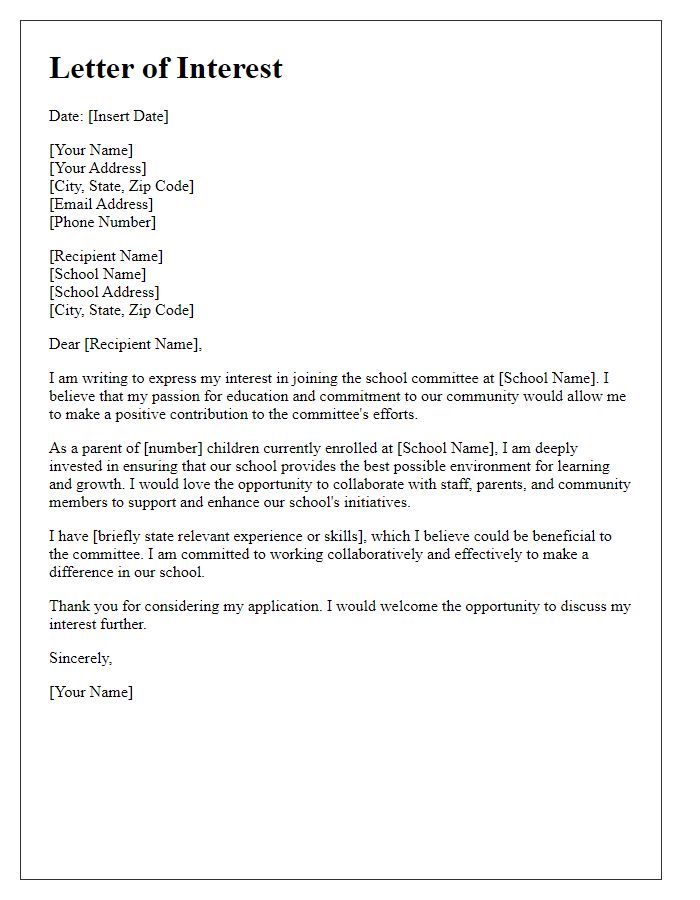 Letter template of interest in joining the school committee