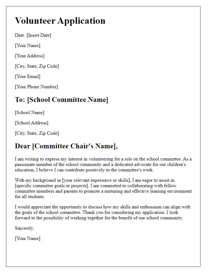 Letter template of volunteering for school committee roles