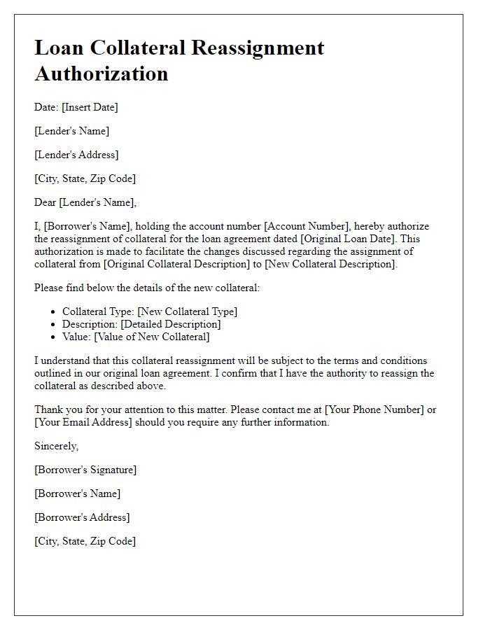 Letter template of loan collateral reassignment authorization.