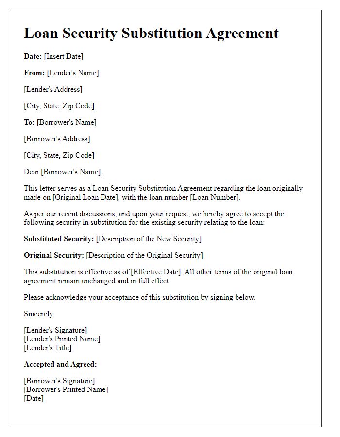 Letter template of loan security substitution agreement.