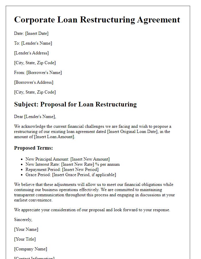 Letter template of corporate loan restructuring agreement