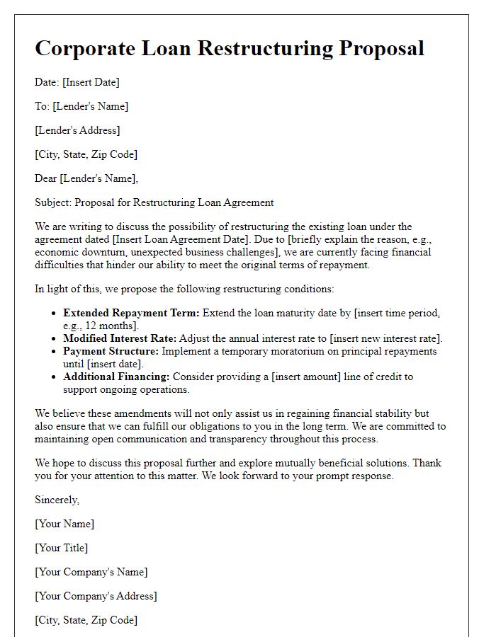 Letter template of corporate loan restructuring conditions