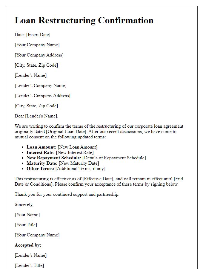 Letter template of corporate loan restructuring confirmation