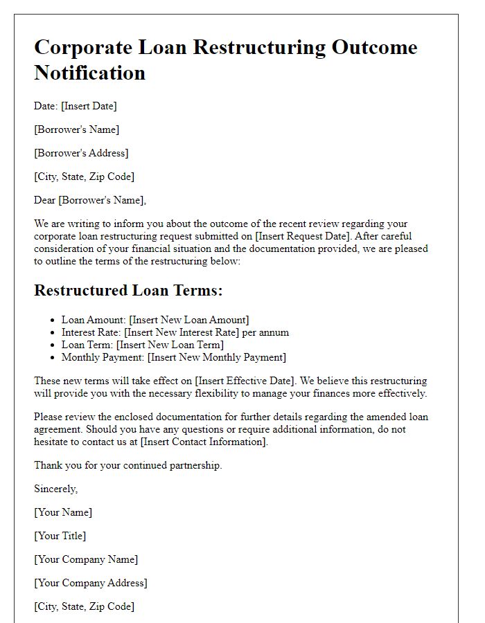 Letter template of corporate loan restructuring outcome