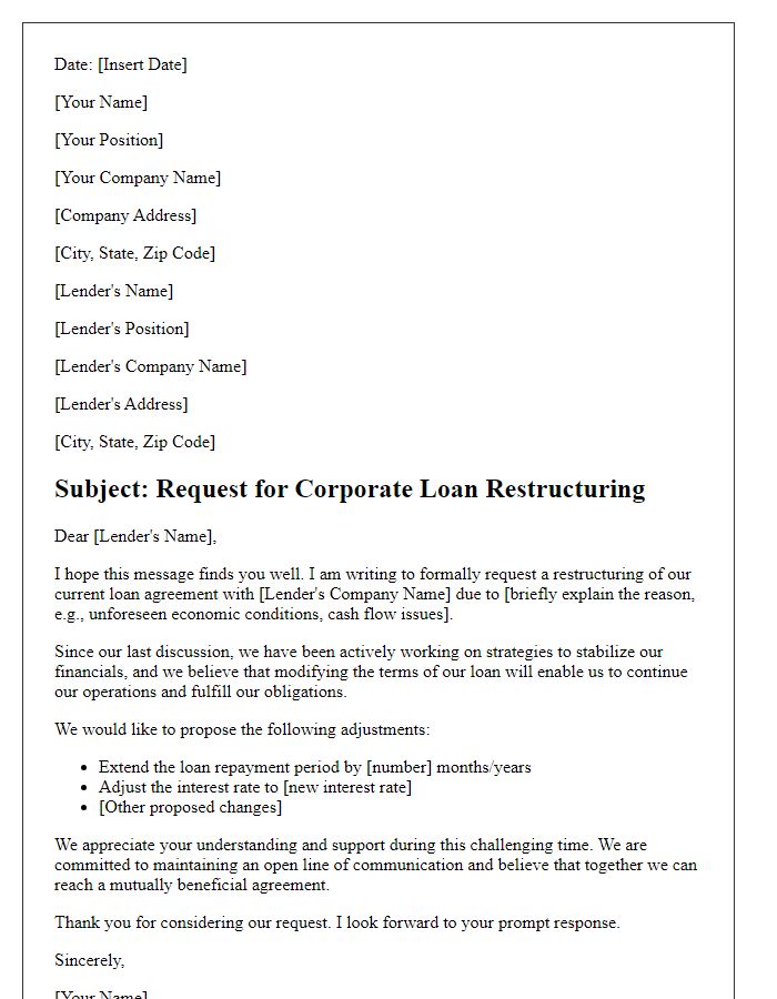 Letter template of corporate loan restructuring request