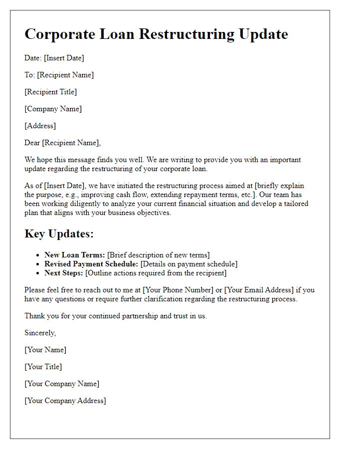 Letter template of corporate loan restructuring updates