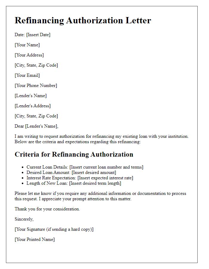 Letter template of criteria for refinancing authorization