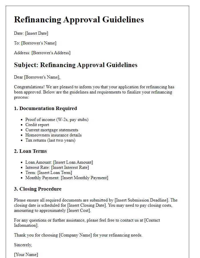 Letter template of refinancing approval guidelines