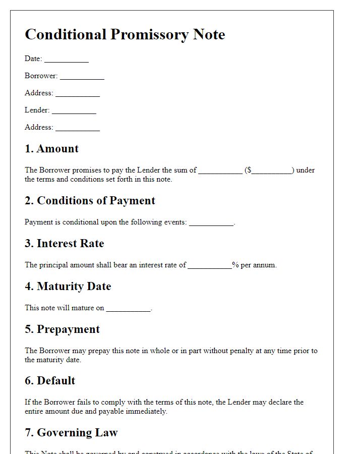 Letter template of Conditional Promissory Note with Terms and Conditions