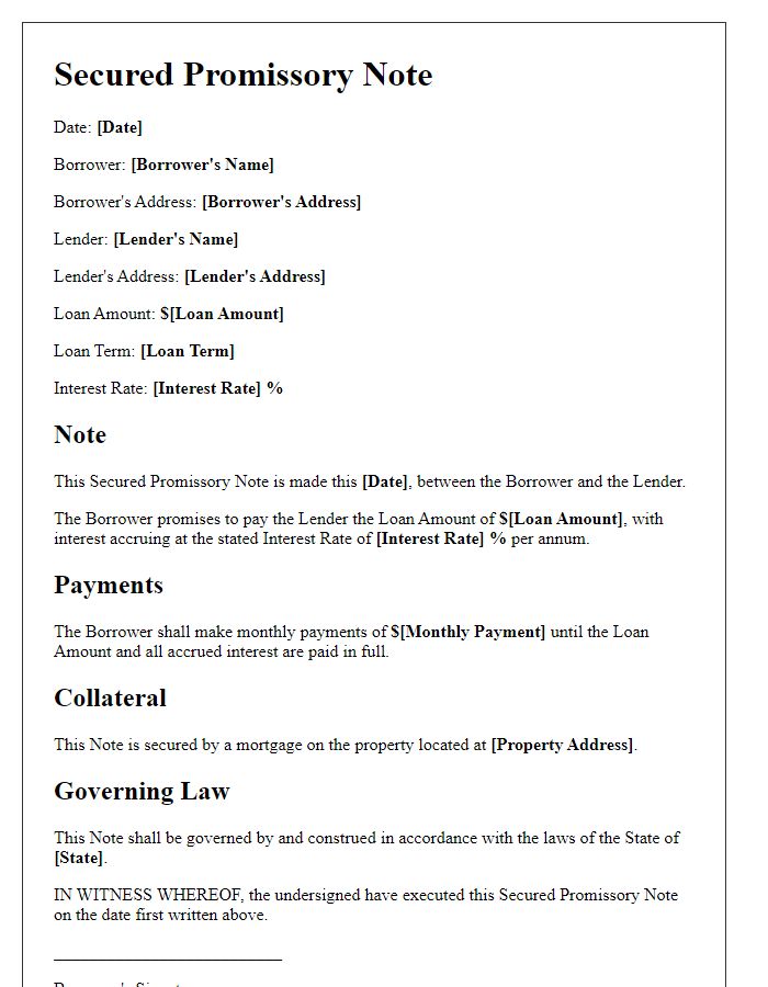 Letter template of Secured Promissory Note for Mortgage