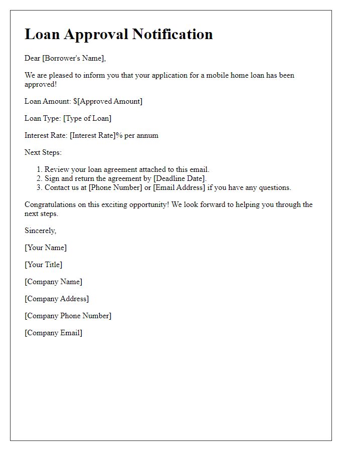 Letter template of mobile home loan approval notification