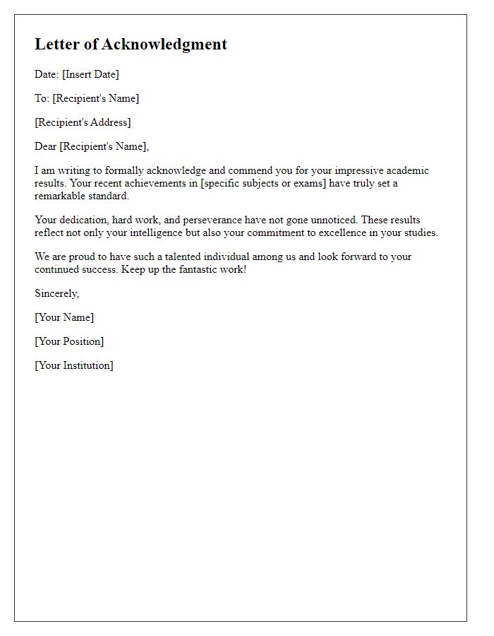 Letter template of acknowledgment for impressive academic results