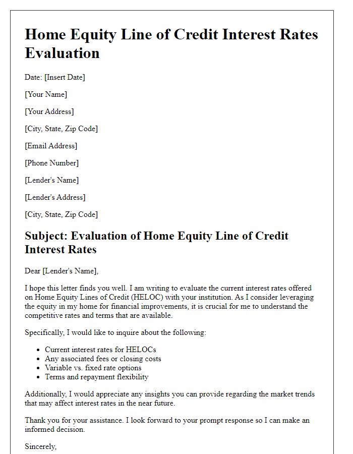 Letter template of Evaluating Home Equity Line of Credit Interest Rates