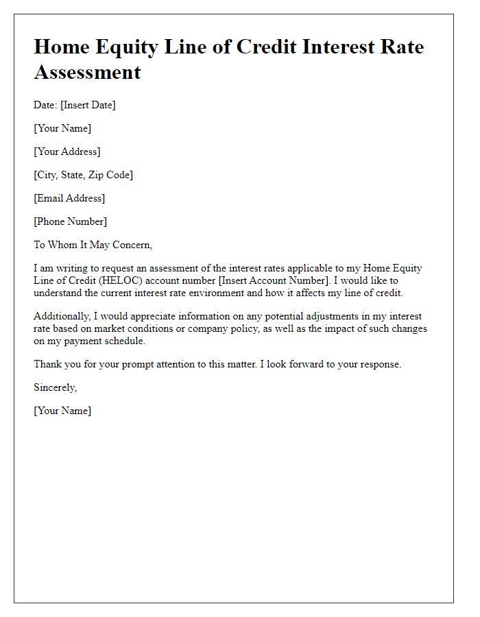 Letter template of Home Equity Line of Credit Interest Rate Assessment