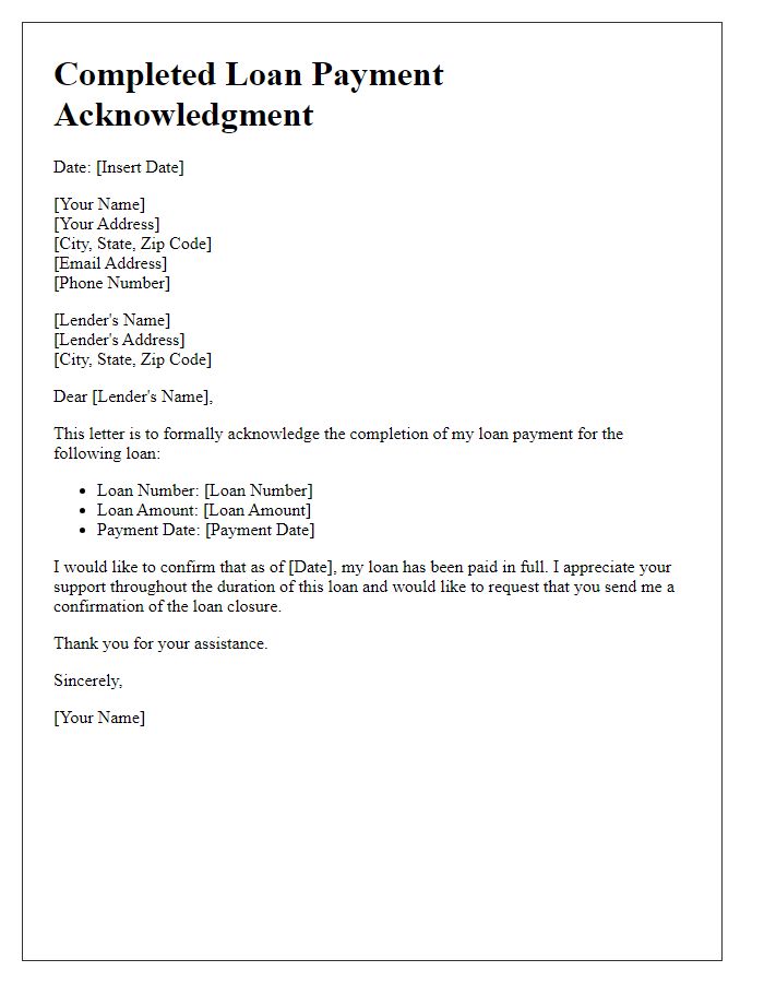 Letter template of Completed Loan Payment Acknowledgment