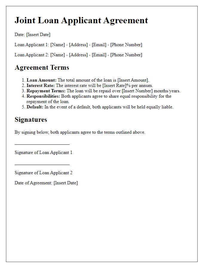 Letter template of joint loan applicant agreement terms