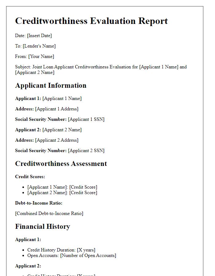 Letter template of joint loan applicant creditworthiness evaluation