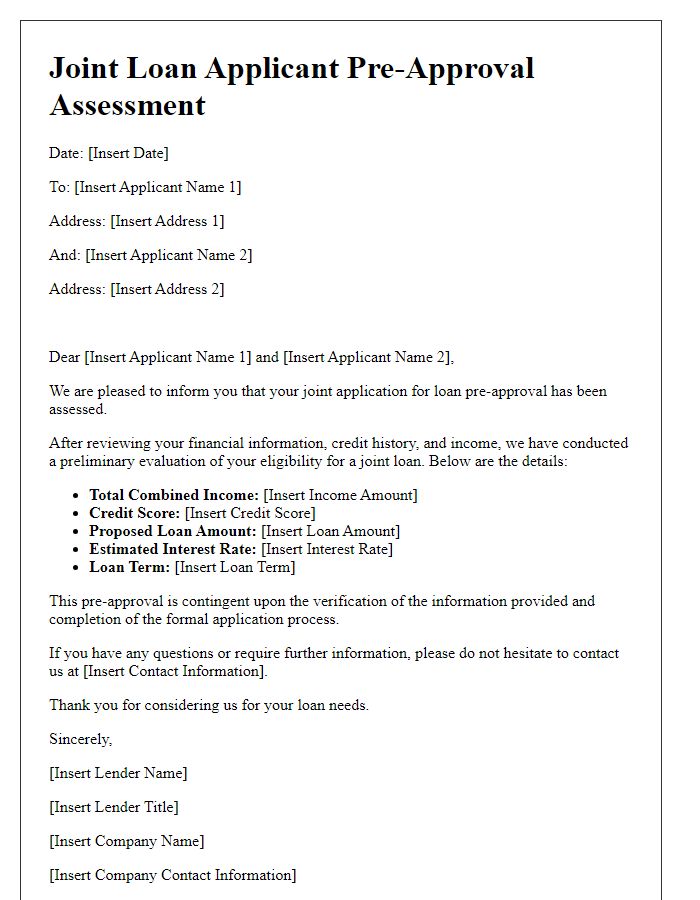 Letter template of joint loan applicant pre-approval assessment