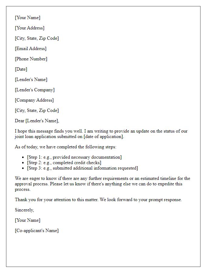 Letter template of joint loan applicant status update