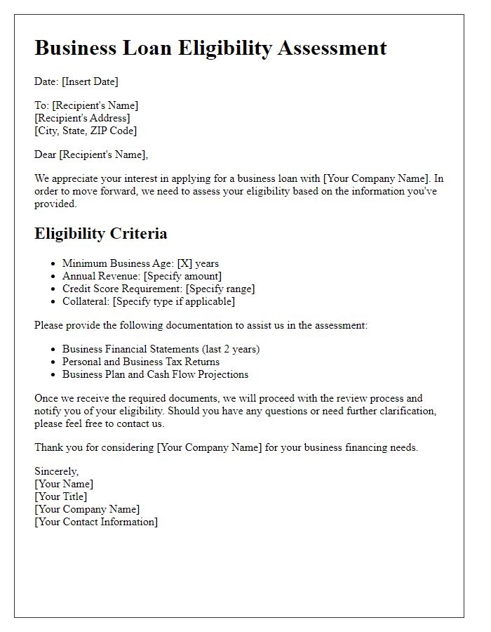 Letter template of Assessing Business Loan Eligibility