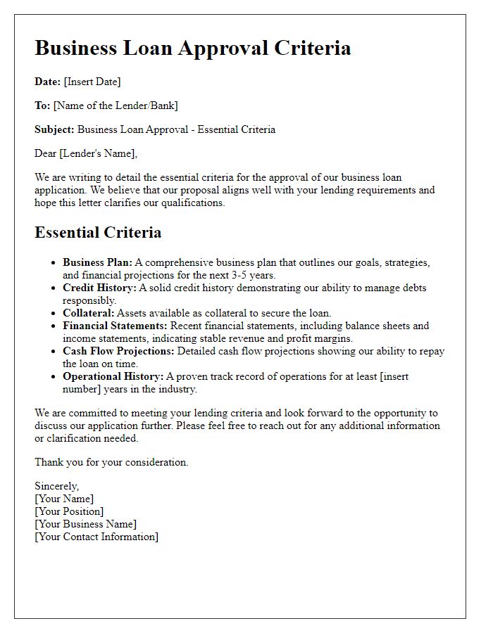 Letter template of Essential Criteria for Business Loan Approval