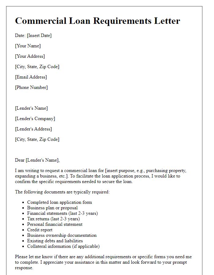 Letter template of Requirements for Securing a Commercial Loan