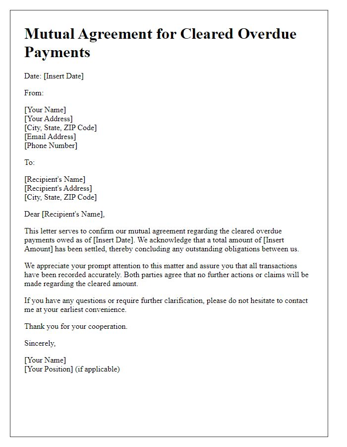 Letter template of mutual agreement for cleared overdue payments