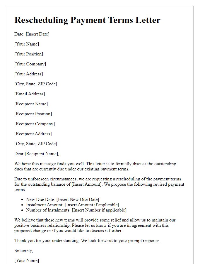 Letter template of rescheduling payment terms for outstanding dues