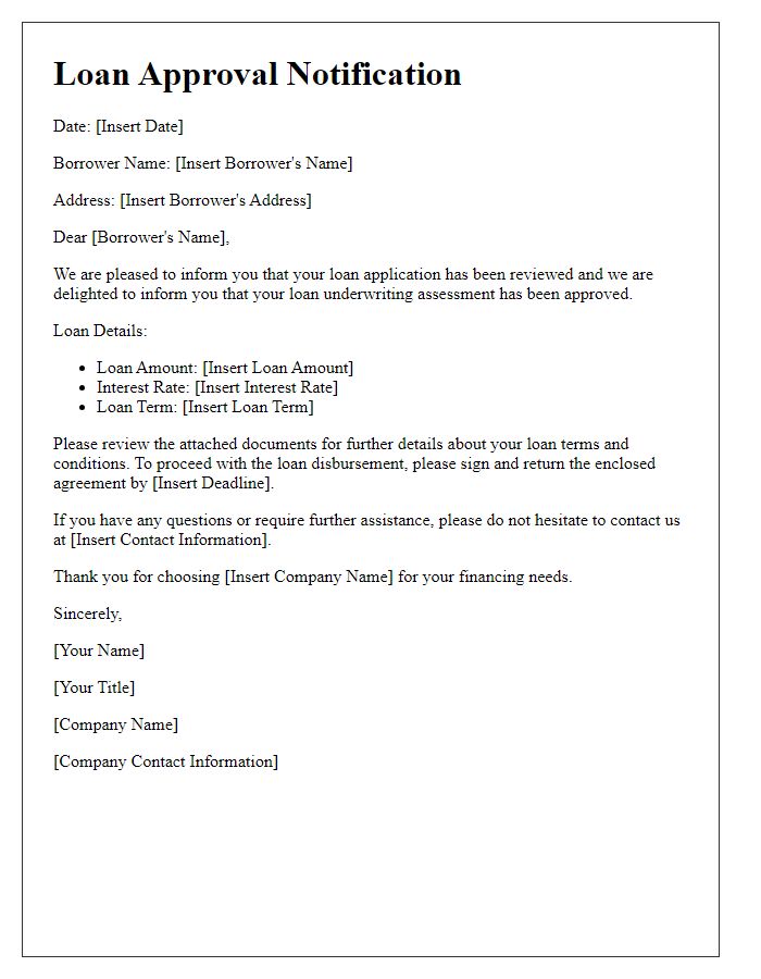 Letter template of loan underwriting assessment approval notification