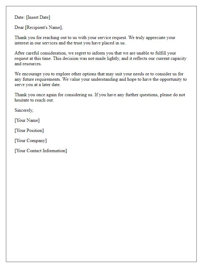 Letter template of gentle denial for service request