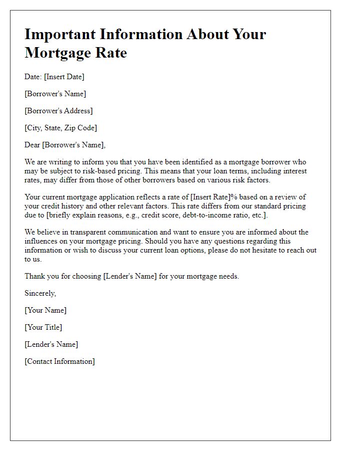 Letter template of risk-based pricing alert for mortgage borrowers