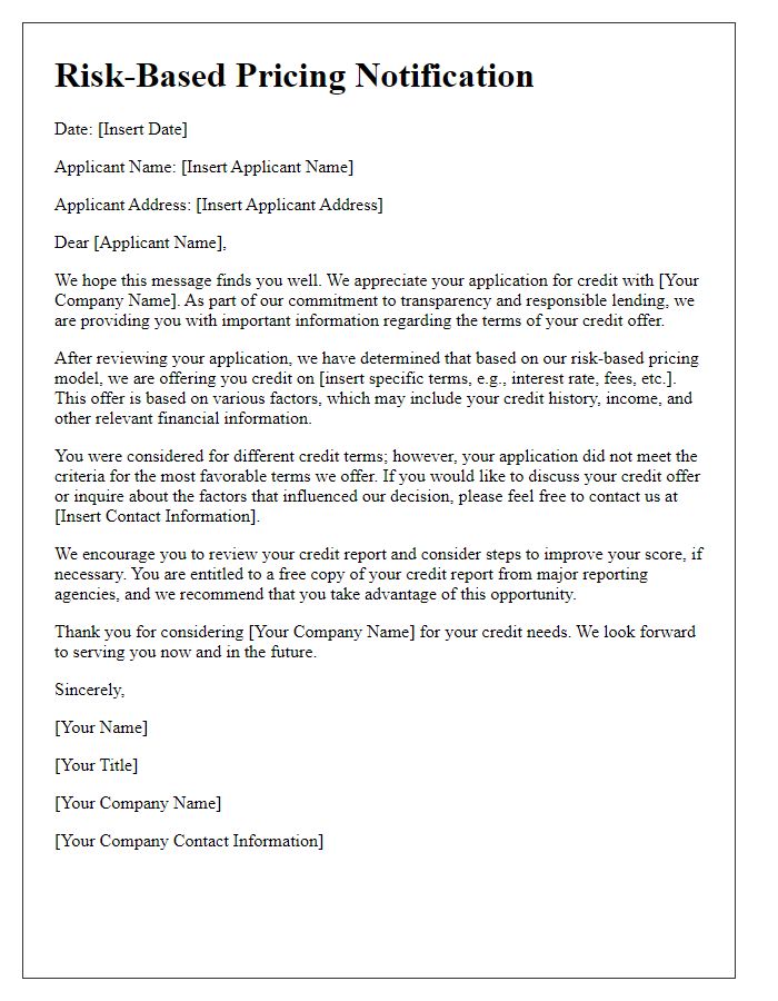 Letter template of risk-based pricing guidance for retail credit applicants