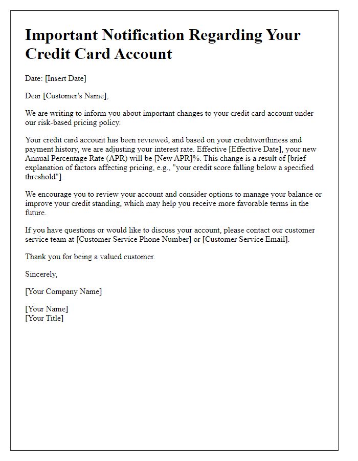 Letter template of risk-based pricing notification for credit card users