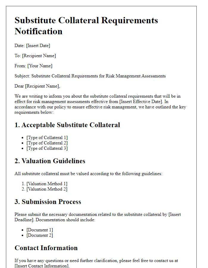 Letter template of substitute collateral requirements for risk management assessments