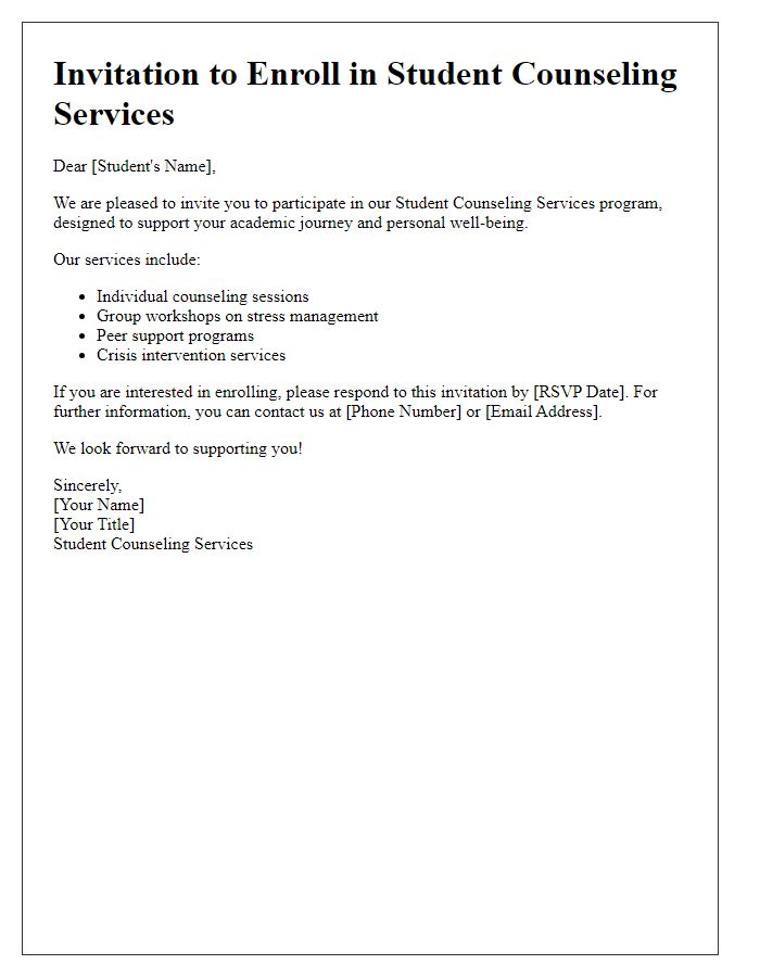 Letter template of student counseling services enrollment invitation