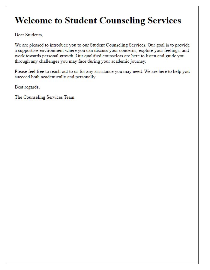 Letter template of student counseling services introduction