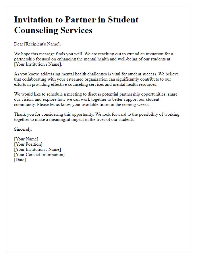 Letter template of student counseling services partnership invitation