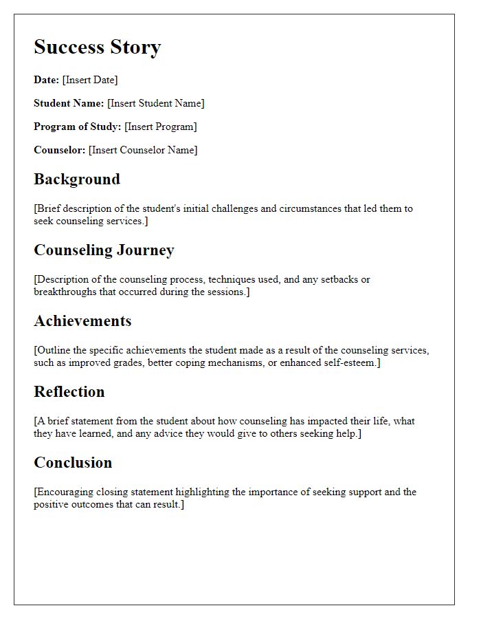 Letter template of student counseling services success stories