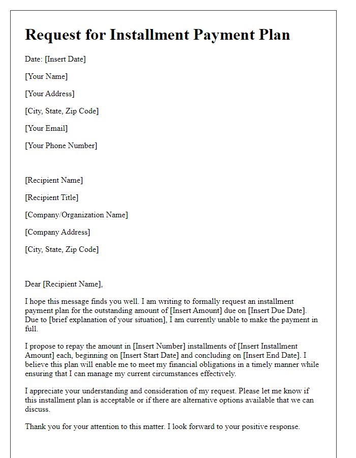 Letter template of installment payment plan request