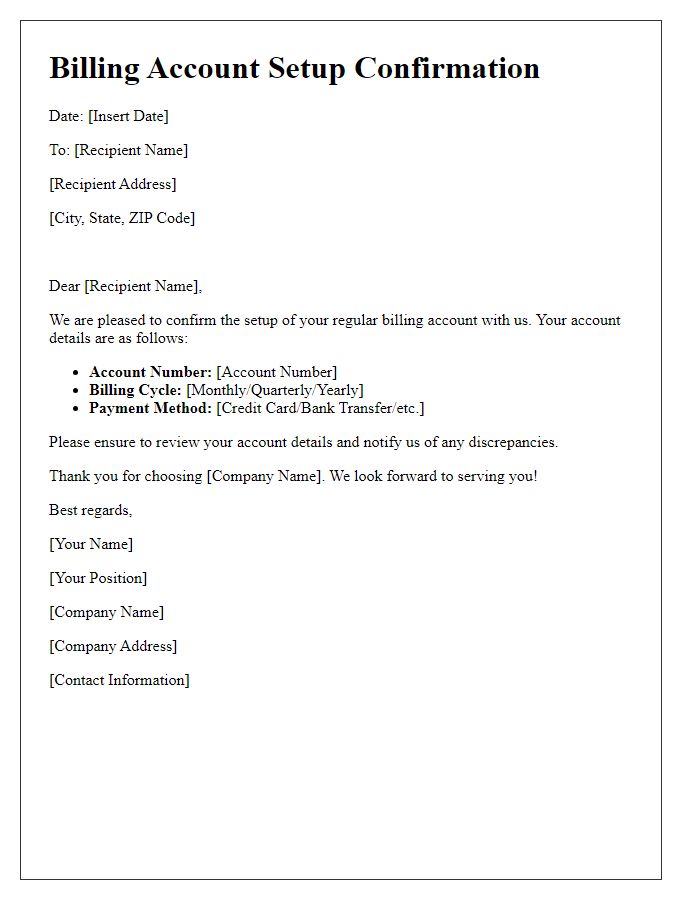 Letter template of regular billing account setup