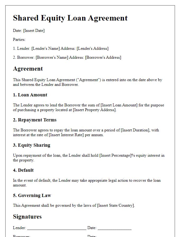 Letter template of shared equity loan agreement