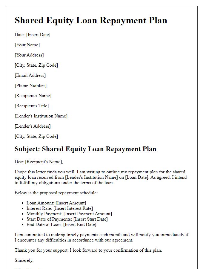 Letter template of shared equity loan repayment plan